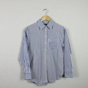 Classic Navy Stripe Button-Up Shirt - Women's
